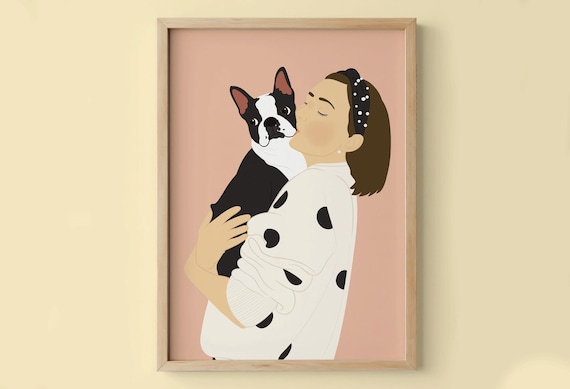Custom Pet and Owner Portrait, Dog Owner Gift, Cat and Owner Personalized Drawing, Sketch with Family and Pets, Pet and me Portrait