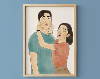 Retrato de acuarela personalizado a partir de una foto, ilustración de decoración del hogar, pintura de acuarela personalizada, regalo para pareja