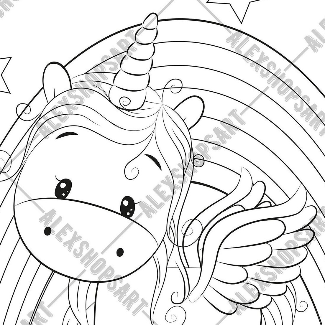 Rainbow Pegasus Unicorn Coloring Page
