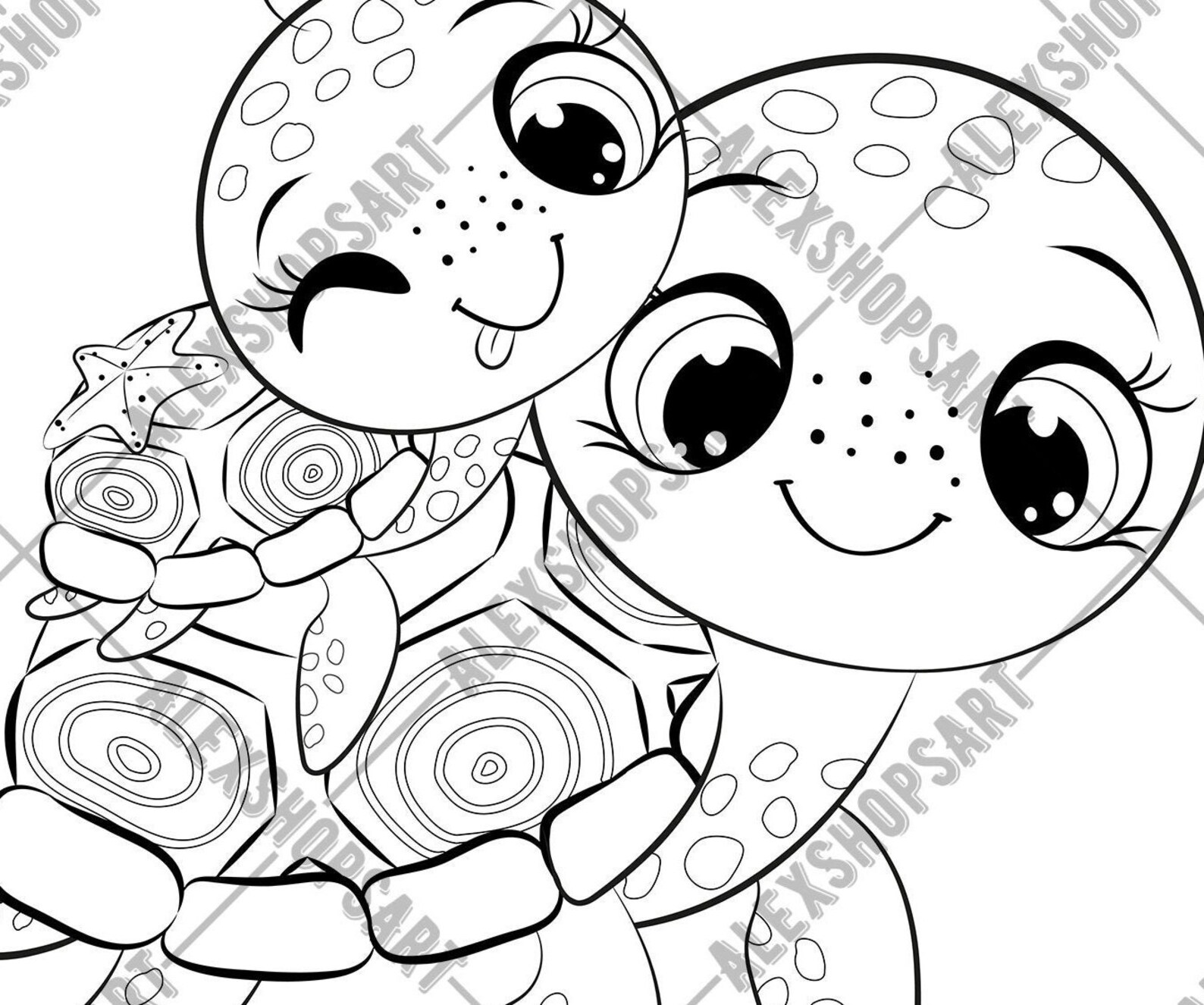 Linda tortuga mamá y una pequeña tortuga en su espalda SELLO | Etsy