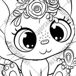 cute kitten with unicorn horn digital stamp for scrap etsy