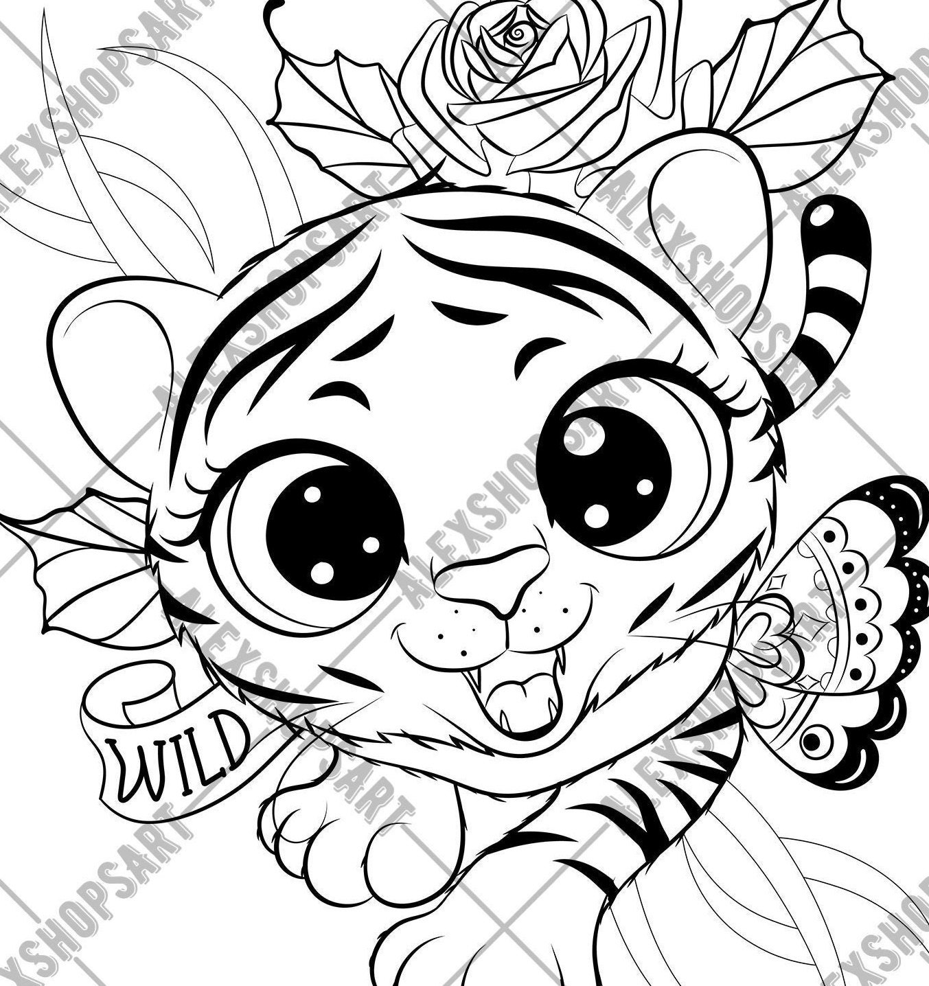 Cute tiger the symbol of 2022 year DIGITAL STAMP for scrap | Etsy