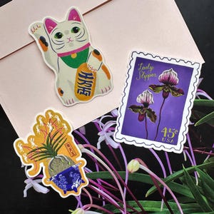Sticker 3 Pack - Maneki-Neko, Neofinetia Shutennou, Slipper Orchid Stamp