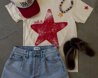 Americana Star Comfort Colors Tee | Vintage USA Graphic T-Shirt | Patriotic Summer | Fourth of July