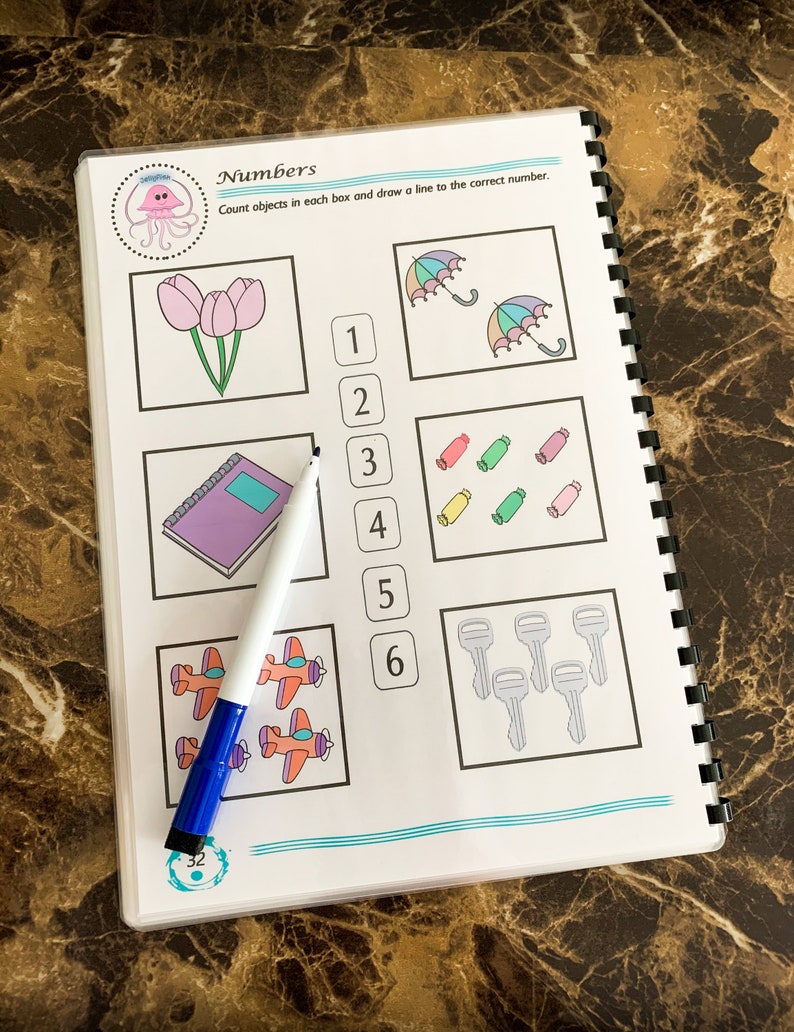 Dry Erase Workbook for kids 2-4 years of age Preschool Activity Educational Toy Fine Motor Activities