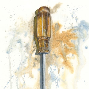 Craftsman Screwdriver Watercolor Giclée, art, print, tool artwork, garage, mancave, den, décor, rustic, woodworking, workshop, woodshop image 1