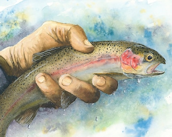 Firehole Rainbow Trout by Joel DeJong, Trout, flyfishing art, fishing, yellowstone art, watercolor
