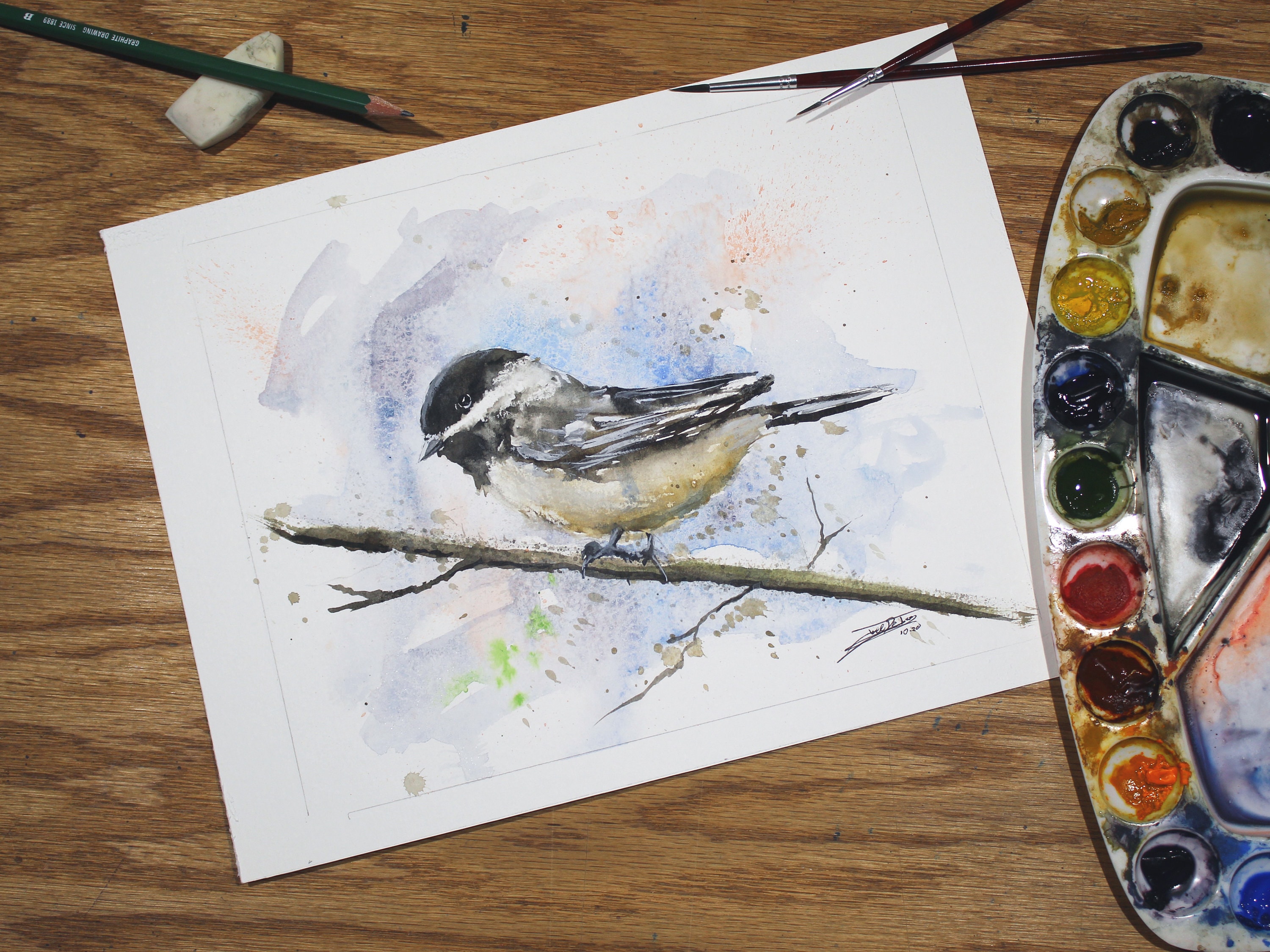 Black Capped Chickadee 2 Original Painting, Watercolor, Fine Art