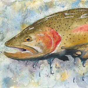 Holding A Rainbow Trout watercolor giclée print, fly fishing, fishing art, trout painting, fly tying, sportsman, den décor, mancave