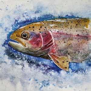 Rainbow Trout (3-25) Original Watercolor, one of a kind , fly fishing, fishing art, trout painting