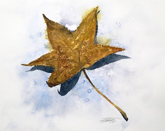 Sweetgum Leaf Original Watercolor painting #2, fall, Autumn, tree, leaf, thanksgiving, October, artwork, November, home décor, country décor