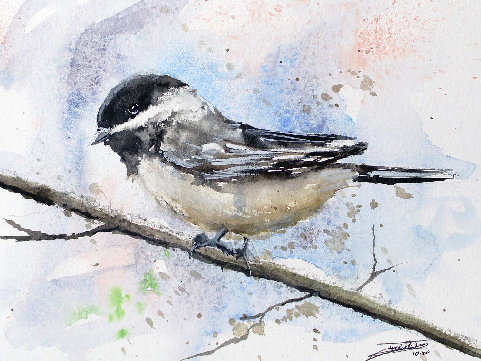 Black Capped Chickadee 2 Original Painting watercolor fine Etsy 日本
