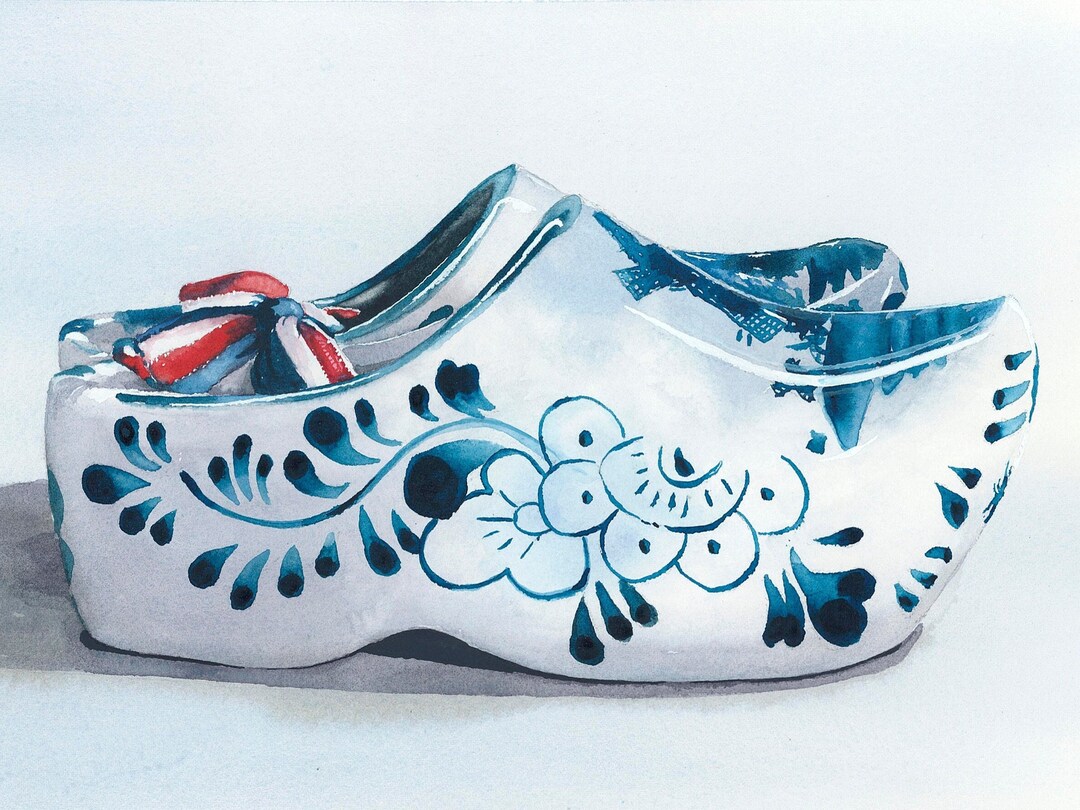Delft Dutch Shoes Watercolor Painting Giclée Print Holland Etsy