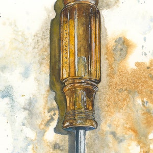 Craftsman Screwdriver Watercolor Giclée, art, print, tool artwork, garage, mancave, den, décor, rustic, woodworking, workshop, woodshop image 3