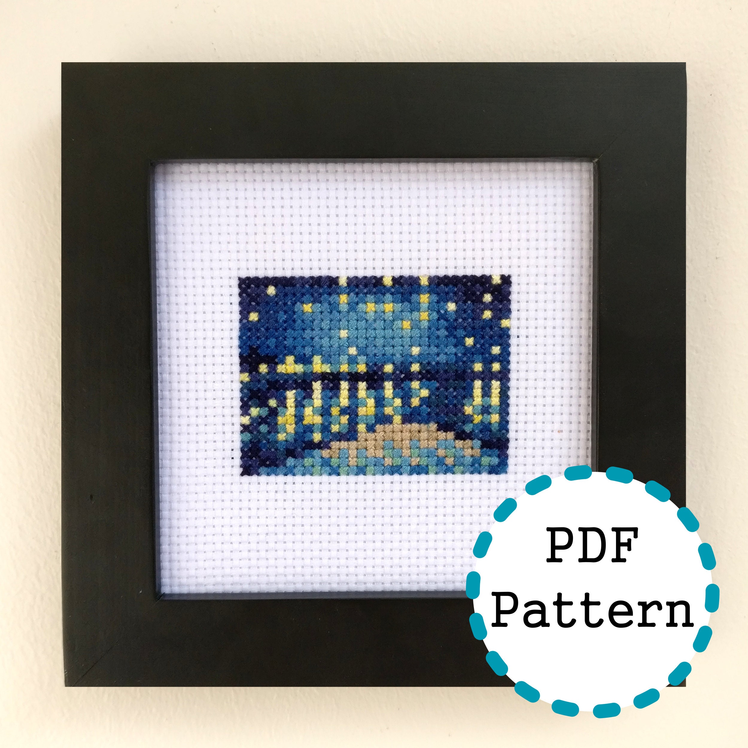 Starry Night Over the Rhone, small mini art cross stitch pattern, Vin…