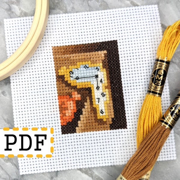 Persistence of Memory, small mini art cross stitch pattern, Salvador Dalí