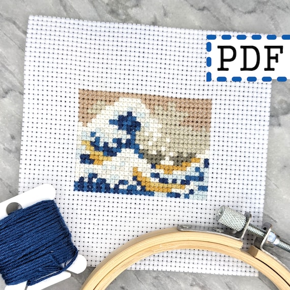 Great Wave off Kanagawa, small mini art cross stitch pattern