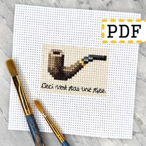 The Treachery of Images, small mini art cross stitch pattern, René Magritte