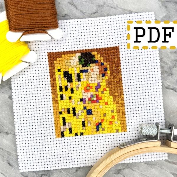 The Kiss, small mini art cross stitch pattern