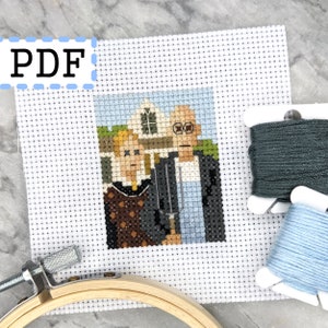 American Gothic, small mini art cross stitch pattern