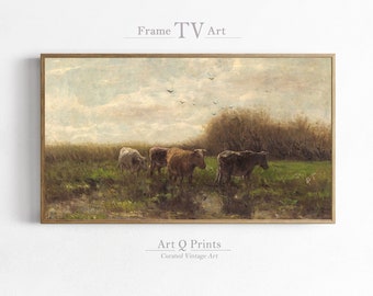 Vintage Cow Landscape Oil Painting for Samsung Frame TV (Digital Download)