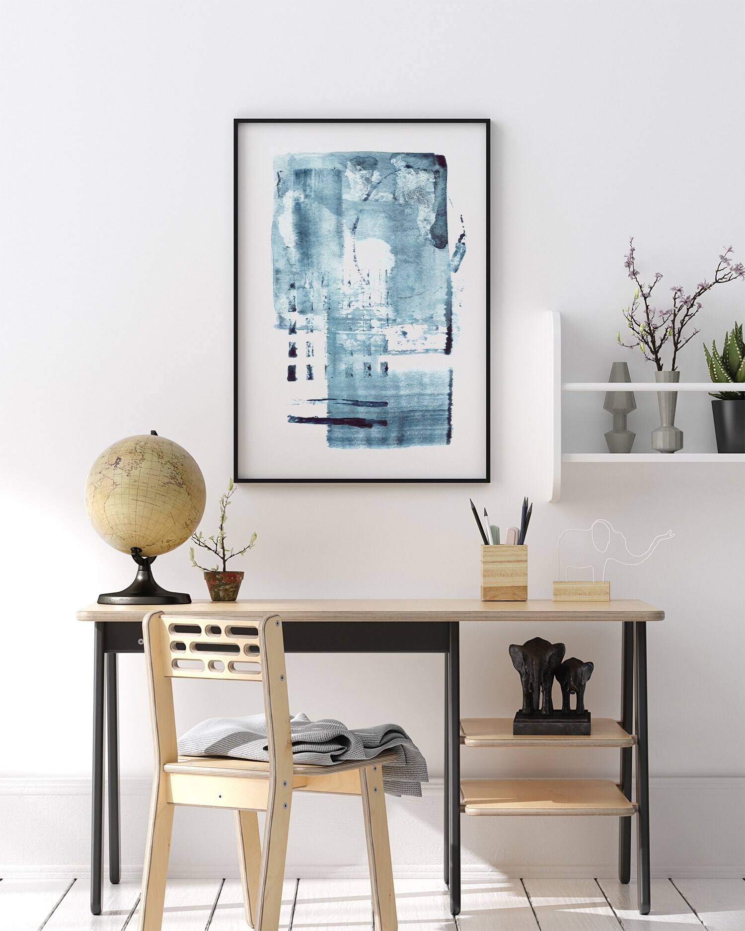 Abstract Decor Blue Color Wall Art Watercolor Painting Etsy