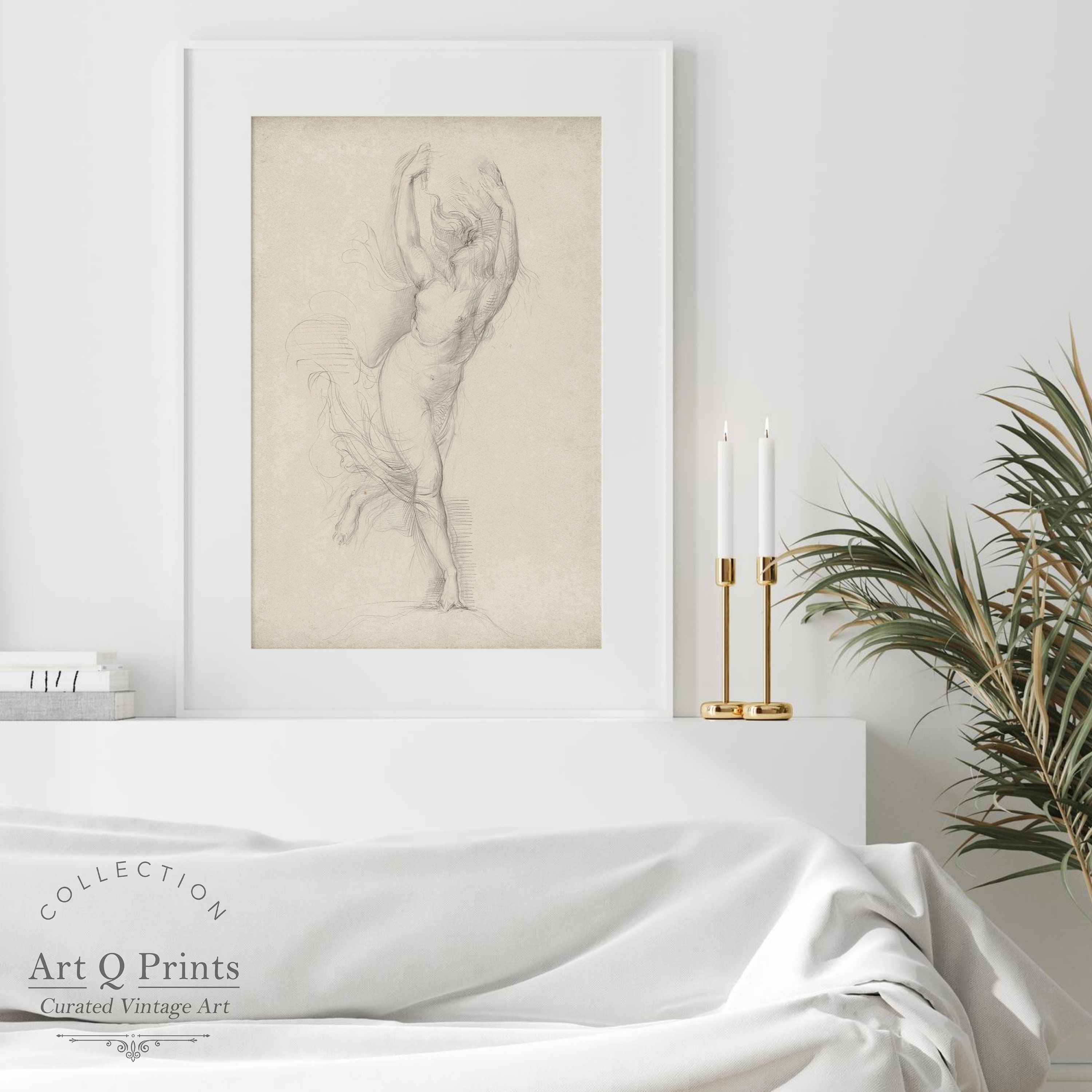 Sketch of Female Nude, Vintage Art Print, Naked Woman, Graphite Drawing ...