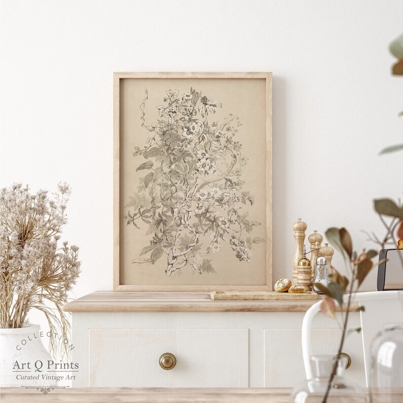Botanical Floral Sketch Wall Art Print Vintage Drawing Etsy