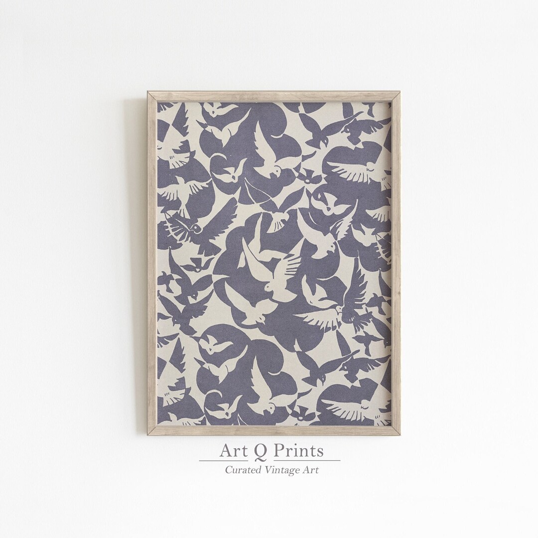 Pigeons on a Blue Background Print Blue Aesthetic Vintage - Etsy