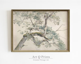 Tree Branches Art Print, Watercolor Painting, Vintage Wall Art Decor, Farmhouse, Vintage Home, Green Brown, Light, Gift, INSTANT DOWNLOAD