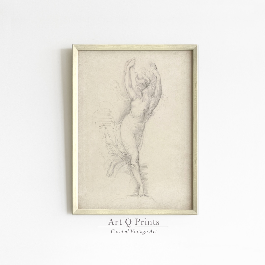Sketch of Female Nude, Vintage Art Print, Naked Woman, Graphite Drawing ...
