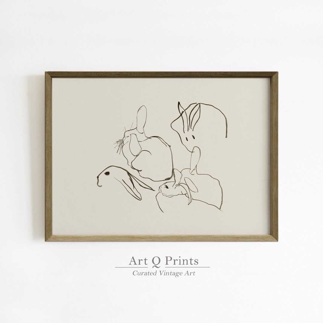 Vintage Rabbits Print: Minimalist Line Art (digital Download) - Etsy