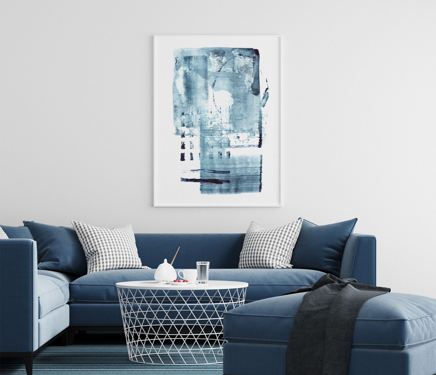 Abstract Decor Blue Color Wall Art Watercolor Painting Etsy