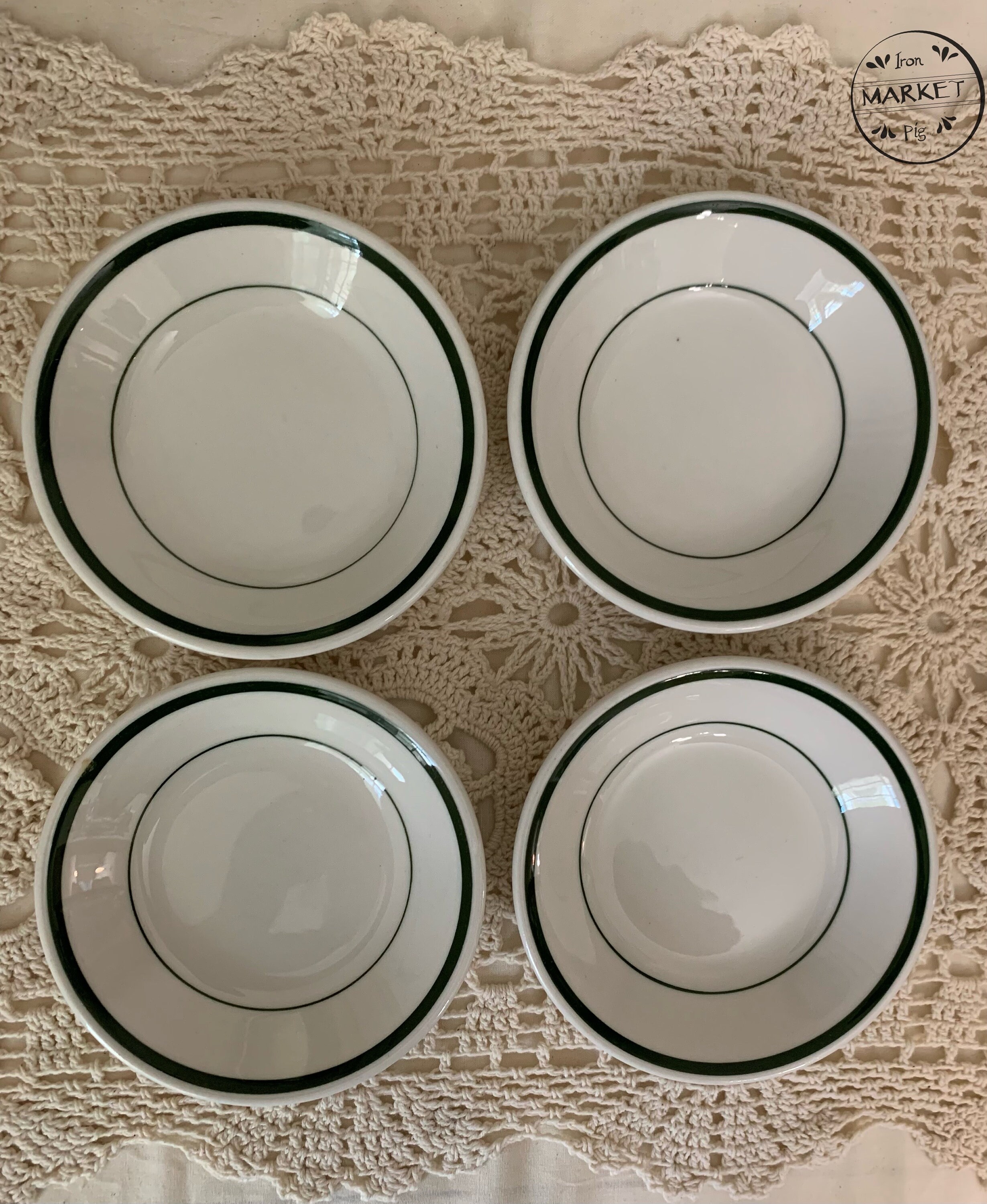 Vintage Walker China Restaurant Ware Butter Pat/berry Bowl/striped Butter Pat/u.s. Made