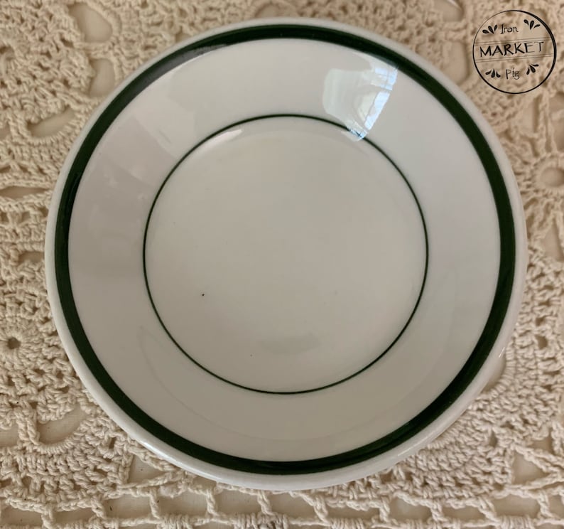 Vintage Walker China Restaurant Ware Butter Pat/berry Bowl/striped Butter Pat/u.s. Made