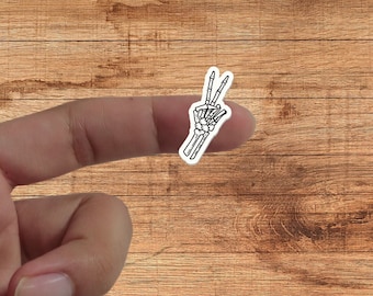 Mini Tiny Skeleton Peace Sticker, Spooky Hand Laptop Tumbler Decal
