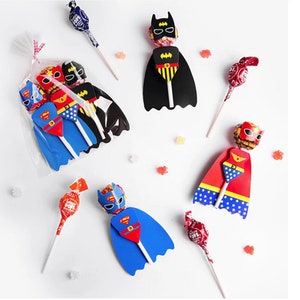 25pc Superhero Lollipop Cards, Heroes Pencil Holders, Classroom Party Favors