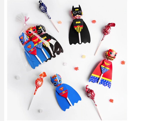 25pc Superhero Lollipop Cards Heroes Pencil Holders