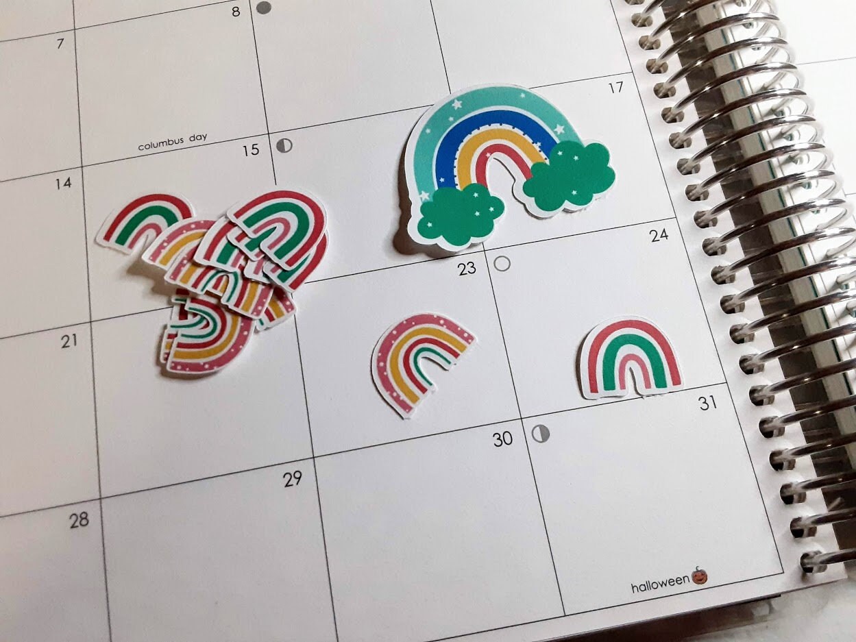 Embellishments 15pc Die Cut Rainbow Sticker Pack Planner or Scrapbook