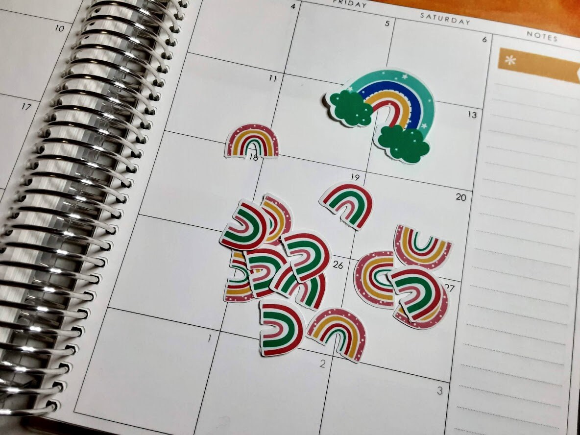 Embellishments 15pc Die Cut Rainbow Sticker Pack Planner or Scrapbook