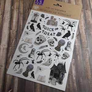 Gothic Halloween Themed Rub On Transfers, Scrapbook Embellishments