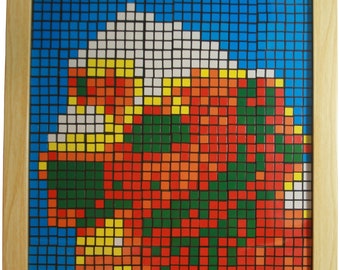 4 Piece Pac Man Rubik’s Cube Wall Art Picture Mosaic Handmade 