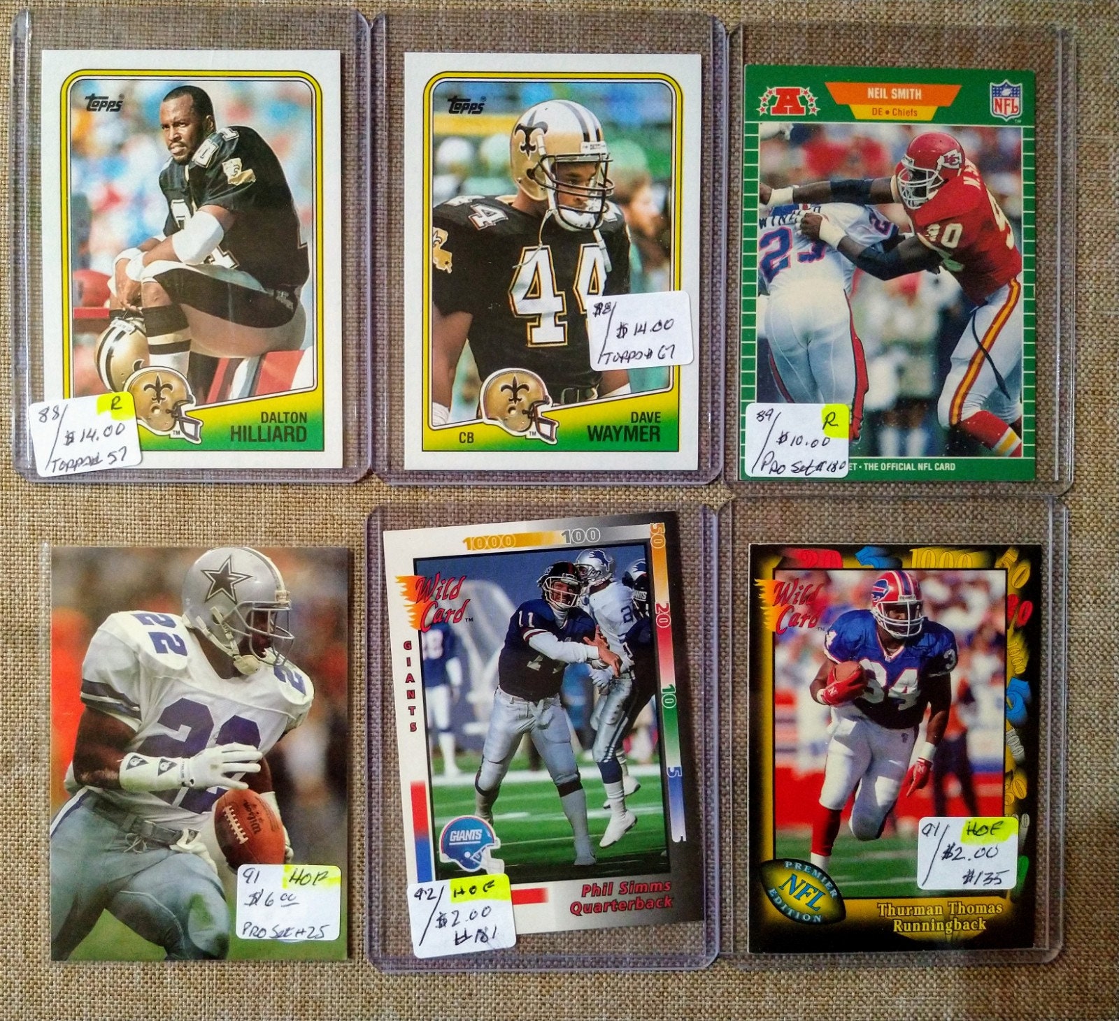 1980s90s Football Cards hilliard Waymer Smith Simms Etsy