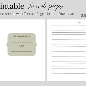 Printable Journal Pages w/ contact page