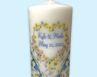 Personalized Wildflower Botanical Pillar Candle