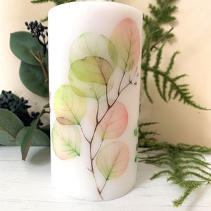 Botanical Eucalyptus Leaves and Berries Pillar Candle