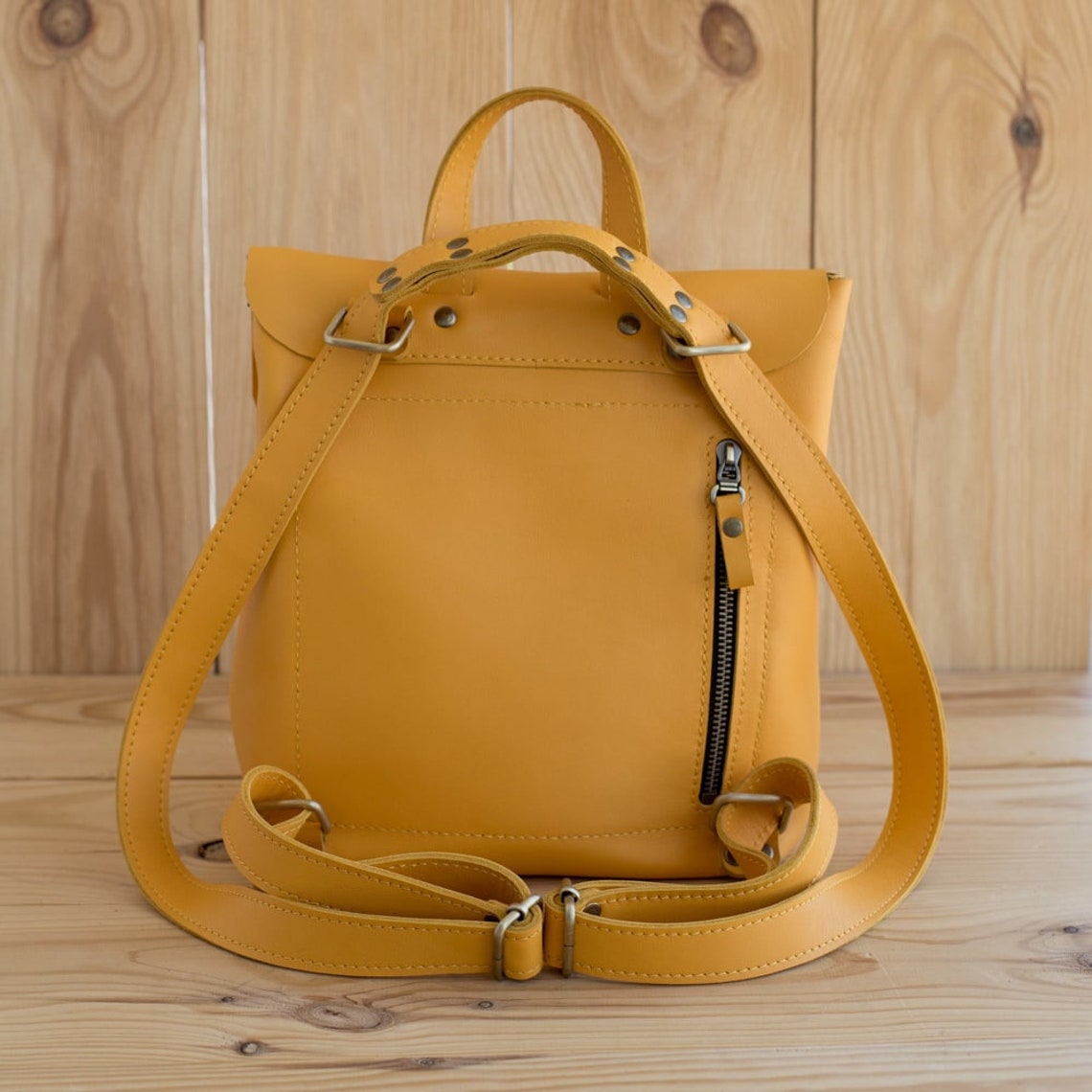 Backpack leather yellow casual backpack yellow backpack Etsy