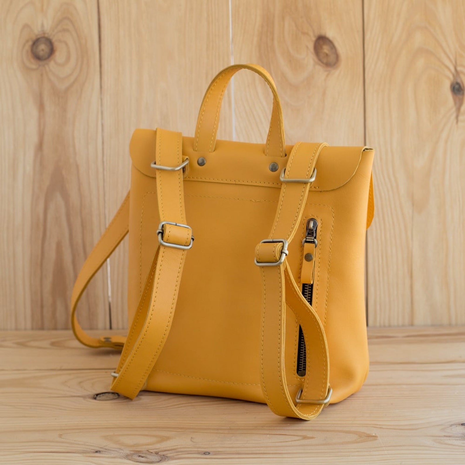 Backpack leather yellow casual backpack yellow backpack Etsy