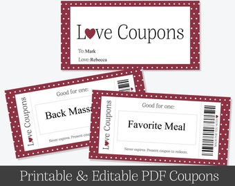 Printable Love Coupons • Editable Love Coupons • Valentine's Day Coupons • Valentine's Day Gift • Anniversary Gift