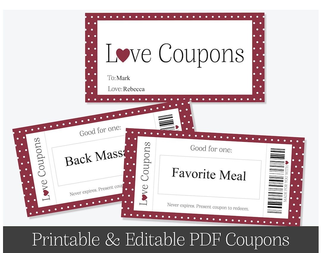 Printable Love Coupons • Editable Love Coupons • Valentine's Day ...